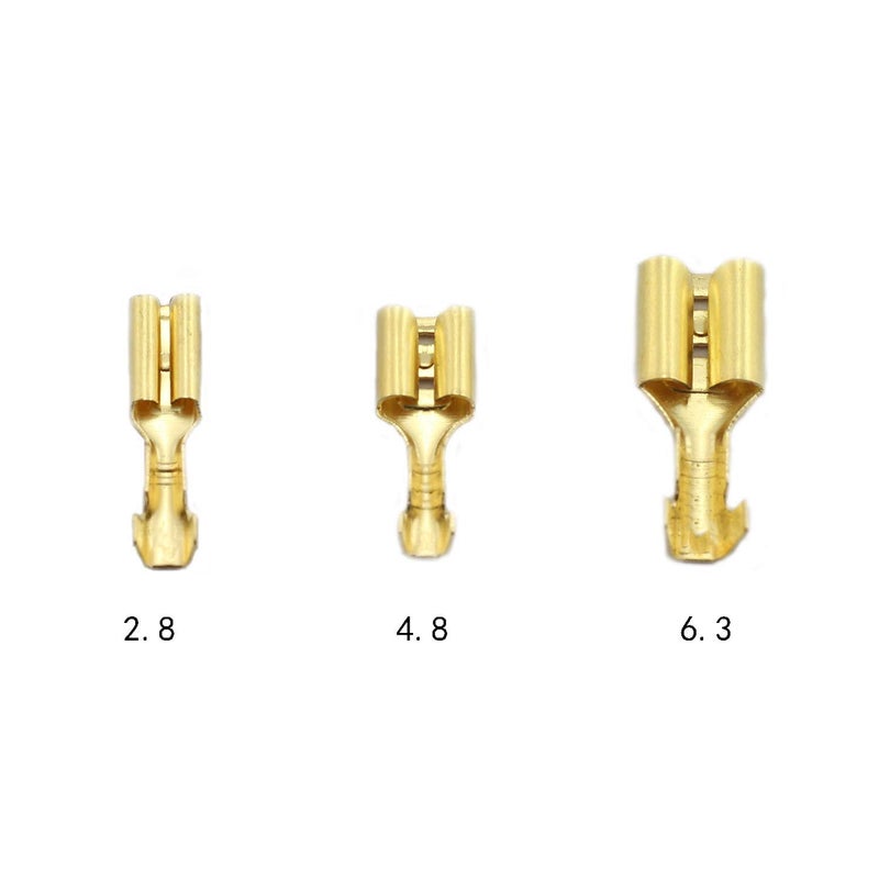 RLECS 150pcs 2.8mm 4.8mm 6.3mm Female Spade Connector Brass Crimp Terminal Connector with Insulating Sleeves Assorted Kit Cold-Pressed Terminal Gold - Image 5